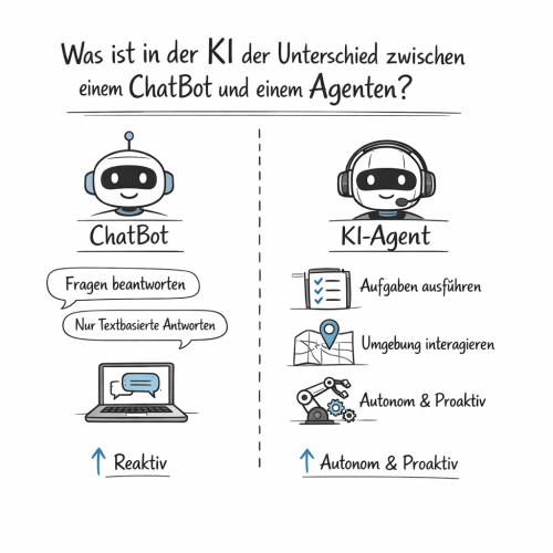 Was ist in der KI der Unterschied zwischen einem ChatBot und einem Agenten?